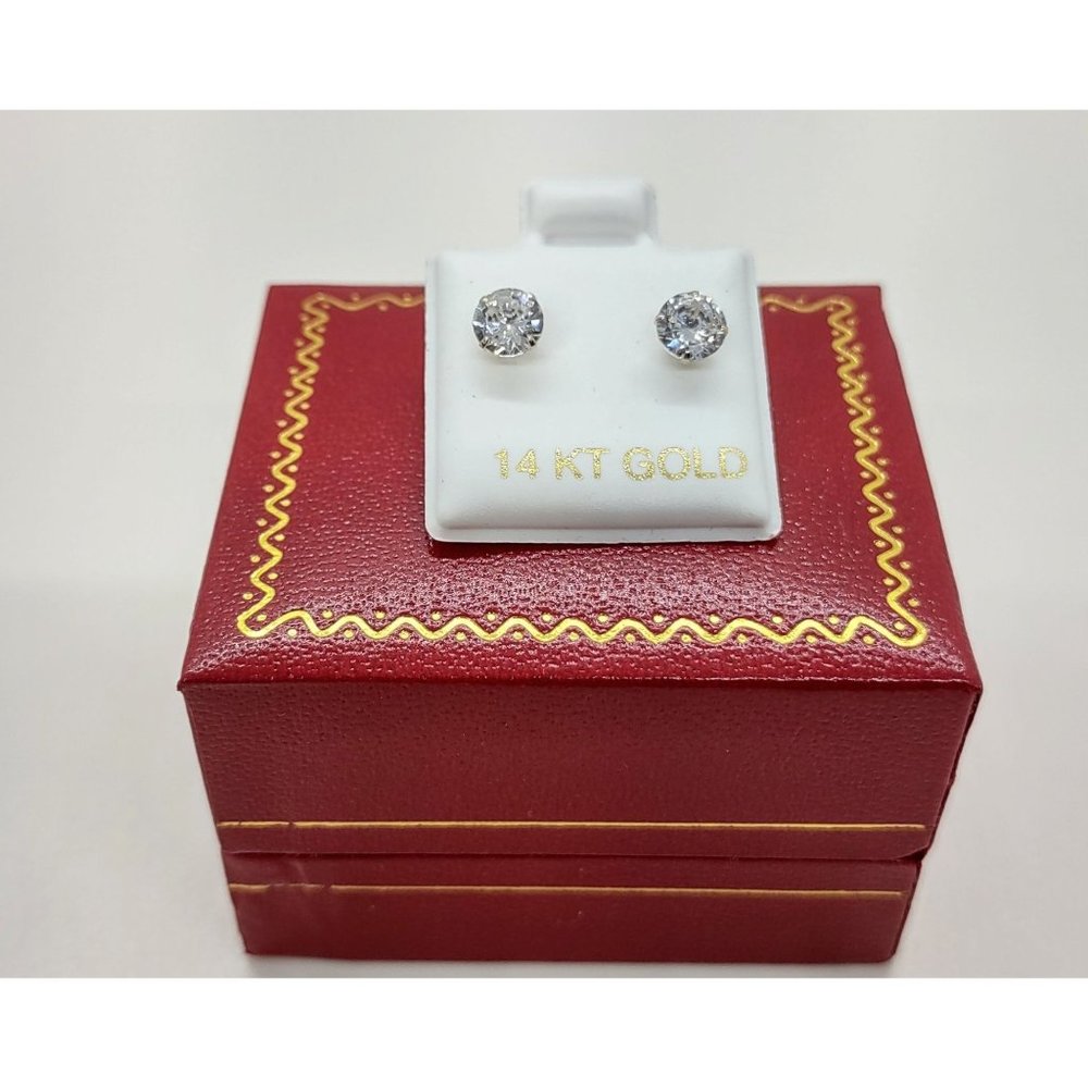 "HJ-E07" 14 Karat Yellow Gold Screw Back CZ Round Stud Earrings -5mm